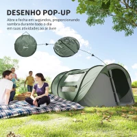 Outsunny Tenda de Campismo Pop-up para 2-3 Pessoas Tenda de Campismo com Janelas Impermeável Anti-UV 263,5x220x123 cm Verde e Cinza(m-4)