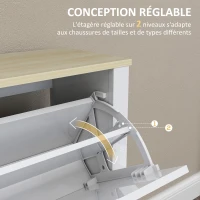 HOMCOM Meuble à chaussures 16 paires, armoire à chaussures étroite avec 4 tiroirs rabattables et étagères réglables, style moderne, pour couloir, entrée, 105 x 26 x 80 cm, blanc et chêne(m-5)