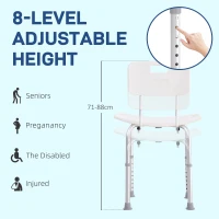 HOMCOM Scaun de Duș Antiderapant cu Spătar și Înălțime Reglabilă pe 8 Poziții, 50,6x43x71-88 cm, Alb(m-6)