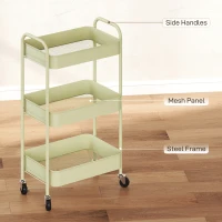 HOMCOM Three-Tier Steel Storage Trolley - Green(m-6)