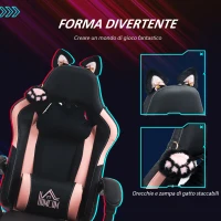 HOMCOM Sedia da Gaming Reclinabile con Poggiapiedi e Cuscini, in Finta Pelle e Spugna, 65x62x116-124 cm, Rosa e Nero(m-4)