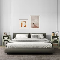 HOMCOM Juego de 2 mesitas de noche mesa de noche con compartimentos abiertos diseño arqueado 40x30x60 cm Verde claro(m-2)