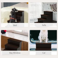 PawHut 4-Step Wooden Pet Stair Pet Steps with Soft Short Plush Cushions Dark Coffee(m-8)