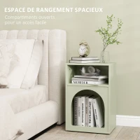 HOMCOM Lot de 2 tables de chevet, table de nuit avec compartiments ouverts, design arqué, 40 x 30 x 60 cm, vert clair(m-5)