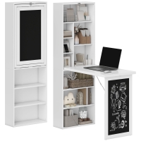 HOMCOM Bureau avec rangement pliable murale rabattable avec bibliothèque poste de travail tableau à craie et étagère réglable