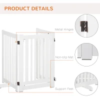 PawHut Freestanding Dog Gate Wood Doorway Safety Pet Barrier Fence Foldable w/ Latch Support Feet White, 155 x 76 cm(m-7)
