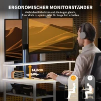 HOMCOM L-förmiger Schreibtisch mit Ladestation, Eck-Computertisch mit Monitorständer und Regalen, für Homeoffice, Büro, Weiß(m-5)