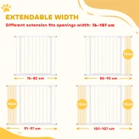 PawHut Dog Gate Pet Safety Gate Stair Barrier Pressure Fit Adjustable 76-82/86-97/101-107 cm, White(m-5)