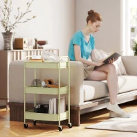 HOMCOM Three-Tier Steel Storage Trolley - Green(m-8)