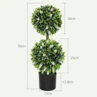 HOMCOM Set of 2 Decorative Artificial Plants Ball Trees with Lavender Flowers in Pot Fake Plants for Home Indoor Outdoor Decor, 70cm, White(m-3)