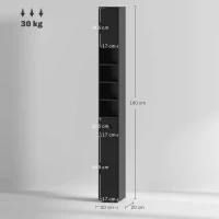 kleankin 180cm Slim Bathroom Cabinet, with Drawer, Shelves and Cupboards - Black(m-3)