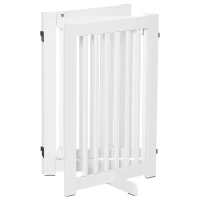 PawHut Freestanding Dog Gate Wood Doorway Safety Pet Barrier Fence Foldable w/ Latch Support Feet White, 155 x 76 cm(m-8)