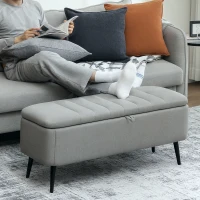 HOMCOM 92 x 31cm Linen-Look Storage Ottoman - Light Grey(m-2)