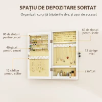 HOMCOM Dulăpior Oglindă pentru Bijuterii Montabil pe Perete cu 2 Chei, din MDF, Alb(m-5)
