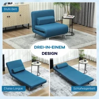 HOMCOM Składany fotel z funkcją spania, składany fotel relaksacyjny w stylu lnu, regulowane oparcie, 75 x 70 x 75 cm, Niebieski(m-4)