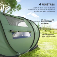 Outsunny Tente de camping 4-5 personnes montage instantanée pop-up 2 portes enroulables 4 fenêtres dim. 2,63L x 2,2l x 1,23H m fibre verre polyester PE vert gris(m-6)