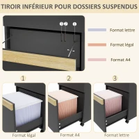 Vinsetto Caisson de bureau à roulettes avec 2 tiroirs coulissants trieur à dossiers 48 x 40 x 59,5 cm noir(m-4)