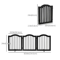 PawHut Freestanding Pet Gate Wooden Dog Gate with Support Feet Foldable Pet Fence Safety Barrier for the House Doorway Stairs Black(m-4)