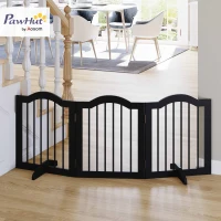 PawHut Freestanding Pet Gate Wooden Dog Gate with Support Feet Foldable Pet Fence Safety Barrier for the House Doorway Stairs Black(m-11)