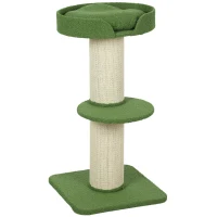 PawHut Árbol para Gatos 91 cm Árbol de Juego con Cama para Gatos Plataforma Lana de Cordero Verde(m-1)