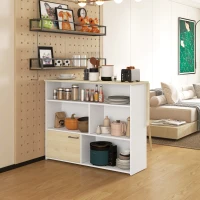 HOMCOM Masa pentru Bar Moderna si Extensibila din MDF pentru 2 Persoane cu 4 Rafturi deschise si Dulapior, 116x79.5x91 cm, Alb si Lemn natur(m-11)