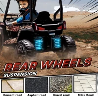 HOMCOM 12V Battery-powered 2 Motors Kids Electric Ride On Car Off-road UTV Toy 3-6 km/h with High Roof Parental Remote Control Music Lights MP3 Suspension Wheels for 3-8 Years Old Black(m-4)