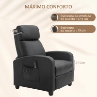 HOMCOM Poltrona de Massagem Reclinável com 2 Zonas de Massagem 8 Programas e 5 Níveis de Intensidade 68x88x98 cm Preto(m-6)