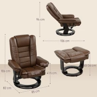 HOMCOM Faux Leather 135° Reclining Chair and Footstool - Brown(m-3)