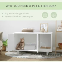 PawHut Wooden Cat Litter Box Enclosure & House with Nightstand/End Table Design, Scratcher, & Magnetic Doors, White(m-5)