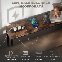 HOMCOM Masă Consolă Industrială cu Stație de Încărcare Maro(m-4)