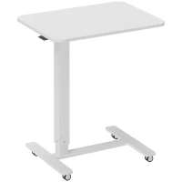 HOMCOM Height Adjustable Standing Desk, Pneumatic Sit Stand Desk for Laptop, Mobile Overbed Table with Wheels for Home Office, White(m-1)