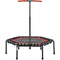 SPORTNOW Trampoline de fitness 114 cm, cordes élastiques, poignée réglable 3 positions, trampoline d'exercice silencieux, rouge
