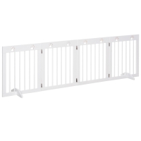 PawHut Folding Freestanding Pet Gate, 4 Panel 61cm Tall Wooden Dog Barrier with Support Feet up to 204cm Long, for Doorway Stairs