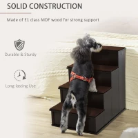 PawHut 4-Step Wooden Pet Stair Pet Steps with Soft Short Plush Cushions Dark Coffee(m-6)