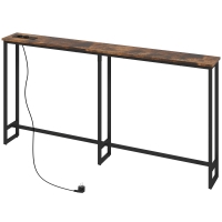 HOMCOM Table console étroite style industriel avec prises de courant et USB, pour salon entrée couloir, 160x20x80cm, marron