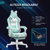 HOMCOM Sedia da Gaming Reclinabile con Poggiapiedi e Cuscini, in Finta Pelle e Spugna, 65x62x116-124 cm, Bianco e Blu(m-5)