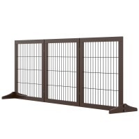 PawHut Freestanding Dog Gate, 3 Panel Foldable Pet Barrier with Support Feet, 185 x71 cm, Brown