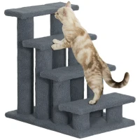 PawHut Pet Stairs 4 Steps for Sofa Tall Bed Dog Cat Little Older Animal Climb Ladder Portable Pet Access Assistance 63.5x43x60cm Grey(m-10)