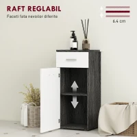 kleankin Dulap Baie din Lemn cu Sertar și Rafturi, Design Alb și Negru(m-5)