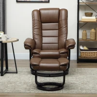 HOMCOM Faux Leather 135° Reclining Chair and Footstool - Brown(m-8)
