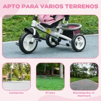 HOMCOM Triciclo para Bebés de +12 Meses con Mango de Empuje Telescópico y Desmontable Bolso para Mamá y Portabotellas Rosa(m-6)
