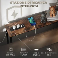 HOMCOM Tavolo Consolle in Stile Industriale con Stazione di Ricarica, in Legno e Acciaio, 160x20x80 cm, Marrone(m-4)