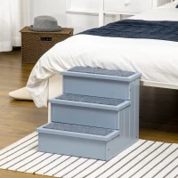 PawHut 3 Step Wooden Dog Steps Pet Stairs for Dogs, Cat Ladder for Bed Couch with Storage Grey(m-2)