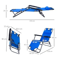 Outsunny Chaise Longue inclinable transat Bain de Soleil fauteuil relax jardin 2 en 1 Pliant têtière Amovible Charge Max. 136 Kg Toile Oxford Facile d'entretien Bleu(m-3)