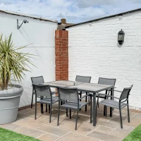 Outsunny Seven-Piece Casual Outdoor Dining Set, with Wood-Effect Table - Grey(m-7)