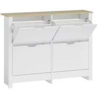 HOMCOM Meuble à chaussures 16 paires, armoire à chaussures étroite avec 4 tiroirs rabattables et étagères réglables, style moderne, pour couloir, entrée, 105 x 26 x 80 cm, blanc et chêne(m-11)