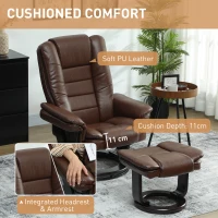 HOMCOM Faux Leather 135° Reclining Chair and Footstool - Brown(m-6)
