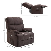 HOMCOM Relaxsessel, Neigbarer Aufstehsessel, verstellbar, mit USB-Anschluss, Seitentasche, Fußablage, Schaumstoff, Braun(m-3)