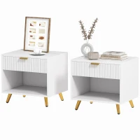 HOMCOM Bedside Tables Set of 2, Bedside Cabinets With Drawer and Open Compartment, Nightstands With Handle for Bedroom, Living Room, White(m-11)