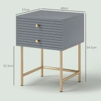 HOMCOM Set of Two Elegant Bedside Tables - Grey/Gold-Tone(m-3)